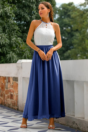 Vestido largo con espalda abierta Azul Marino Oscuro